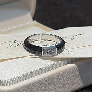 Anillo Abierto de Plata Pura S925 con Circonita Esmaltada, Diseño Minimalista Vintage, Esmalte, Nicho, Simple, Moderno, Incrustaciones con Baño de Oro de 18K - Product Image 5