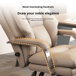 Chaise de bureau de direction en cuir véritable, ergonomique, inclinable, dossier réglable, pivotante, confortable pour une longue séance assise, chaise d'ordinateur - Product Image 3