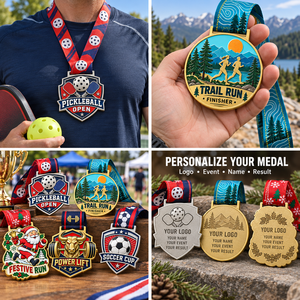 Médailles de sport et de course personnalisées pour le pickleball, le football, la musculation, les courses de trail et les événements festifs avec rubans sur mesure - Product Image 3