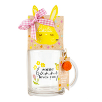 BespritGift Cadeau de Pâques de haute qualité Tasse en verre de lapin personnalisée Ensemble de poudre de cacao Coffret cadeau de Pâques pour le marketing Promotion des vacances