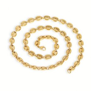 Coffee Bean Hip Hop Jewelry Chunky Thick <b>Choker</b> Necklace Chain Coffee Bean Pig Nose Stainless Steel 18K Mens Gold Geometric 10pc - Product Image 1