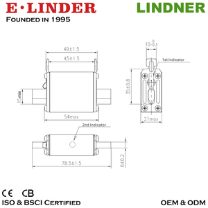 ฟิวส์ลิงค์แบบสองขั้ว E LINDER รุ่น NH ขนาด 000 NH000 NT000 gG GL คลาส 500V ตั้งแต่ 16A ถึง 100A ได้รับการรับรองมาตรฐาน CE CB แรงดันต่ำ LV HRC - Product Image 4