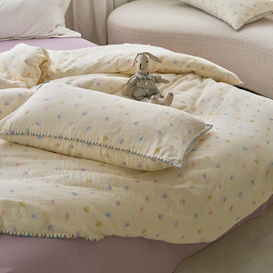 Sang Trọng Hai Lớp Cotton Sheer Bộ Đồ Giường <span class=keywords><strong>Sheets</strong></span> Và Duvet Cover Bộ Thoáng Khí Giường Bao Gồm Bộ Đồ Giường Set Với Stitch - Product Image 4