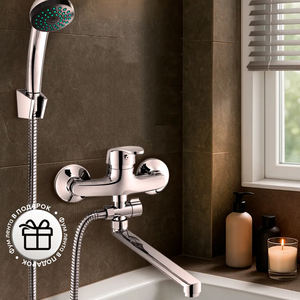 Meilleure vente Mélangeur de bain économique Robinet de baignoire mural en zinc Salle de bain Robinet de bain à long bec Robinets de douche à main - Product Image 2