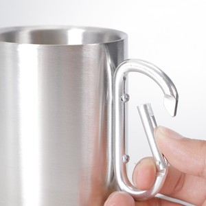 220ml 300ml Foldable Handle Camping Carabiner Stainless Steel Vacuum Insulated BPA Free Leak-Proof <b>Coffee</b> Drinking Mug Single - Product Image 3