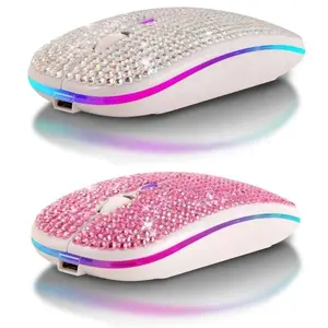 Rhinestone Crystal Wireless Dual Mode 2in1 Blue-tooth 5.0 + 2.4Ghz 1600DPI LED Mouse Optical for Notebook PC Laptop Computer