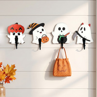 Porte-clés mural décoratif robuste en acajou, motif fantôme de dessin animé mignon, style artistique moderne, pour Halloween, rangement de clés d'entrée