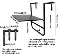 Table de pont suspendue pliante pour balcon Table de service en fer forgé Hauteur réglable Convient pour patio, jardin et terrasse