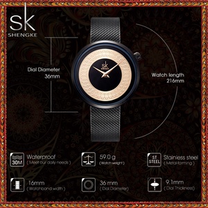 SHENGKE Offre Spéciale filles montre mains K0094L accepter Logo personnalisé en acier inoxydable <span class=keywords><strong>maille</strong></span> montre-bracelet de luxe dame noir/rose couleur - Product Image 2