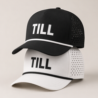 Casquette Trucker Personnalisée en Corde, 2 Couleurs Noir Blanc, Lettres Imprimées, Maille Perforée, Casquette de Baseball Ajustable, Vente en Gros OEM, Faible MOQ