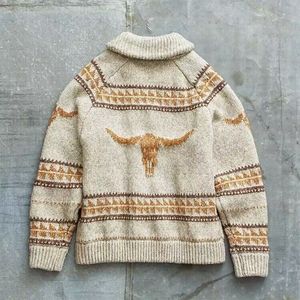 Western Style Sueter Manga Larga Hombre Cowboy Bull Jacquard Knitted Jumpers Sweaters Aztec <strong>Men</strong> <strong>Zip</strong> <strong>up</strong> <strong>Men's</strong> Sweater <strong>Cardigan</strong> - Product Image 3