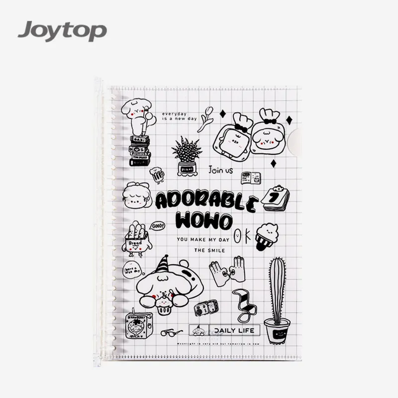 Joytop 2432 Grosir Anjing Wowo B5 26 Lubang Lembut Transparan PP Notebook Binder Loose-Leaf dengan Saku