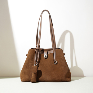 <span class=keywords><strong>2026</strong></span>新款真皮手提包女士软绒面双手柄时尚品牌自有品牌包袋制造商批发OEM - Product Image 2