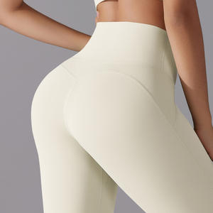 กางเกงโยคะเอวสูงสำหรับฝึกสะโพกชุดเล่นโยคะรัดรูปเอวสูงหน้ายิ้มไร้รอยต่อ - Product Image 1