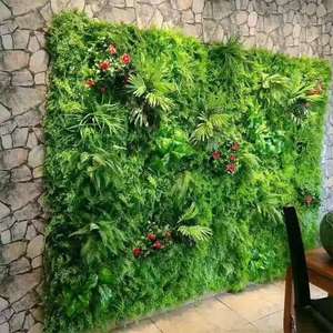 Decoración de Pared Exterior con Fondo Rojo, Césped Artificial, Puerta con Plantas, Muro de Flores Rojo de Moda - Product Image 2