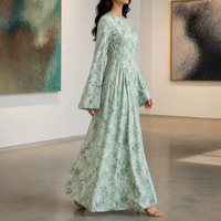 Abaya ample à manches cloche et imprimé floral aquarelle personnalisé, col rond, style modeste, pour femmes musulmanes de Dubaï, robe longue maxi, vente en gros