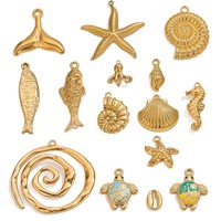 Vente en gros de pendentifs de la série Golden Ocean en acier inoxydable Collection Queue Étoile de mer Coquillage fait à la main DIY Collier Bijoux Accessoires
