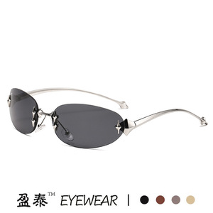 แว่นกันแดดทรงแคทอายรูปดาวไร้กรอบโลหะสีเงิน UV400 แฟชั่นสำหรับผู้หญิง - Product Image 5