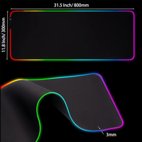 Tapis de Souris Gaming RGB Rectangulaire Extra Large XXL Antidérapant en Caoutchouc, Haute Qualité, Taille Personnalisée 800x300x3mm