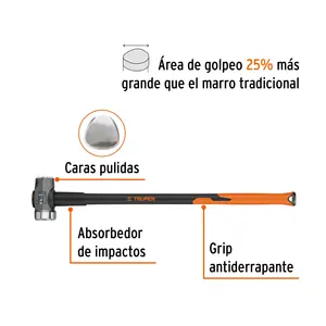 Masse octogonale simple face de 8 lb en acier avec manche en fibre de verre de 36 pi pour applications géologiques et toitures - Product Image 1