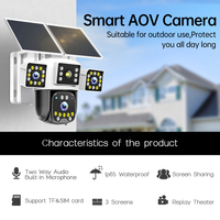 Caméras de sécurité solaires réseau nouvelle génération IP66 pour extérieur, 4 objectifs Aov, audio bidirectionnel, vision nocturne couleur, 9MP