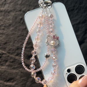 Nouvelle chaîne de téléphone pour filles, tendance, avec perles de cristal, diamants, chat KT, perles, mignonne, avec breloques, bracelet, porte-clés, accessoire - Product Image 5