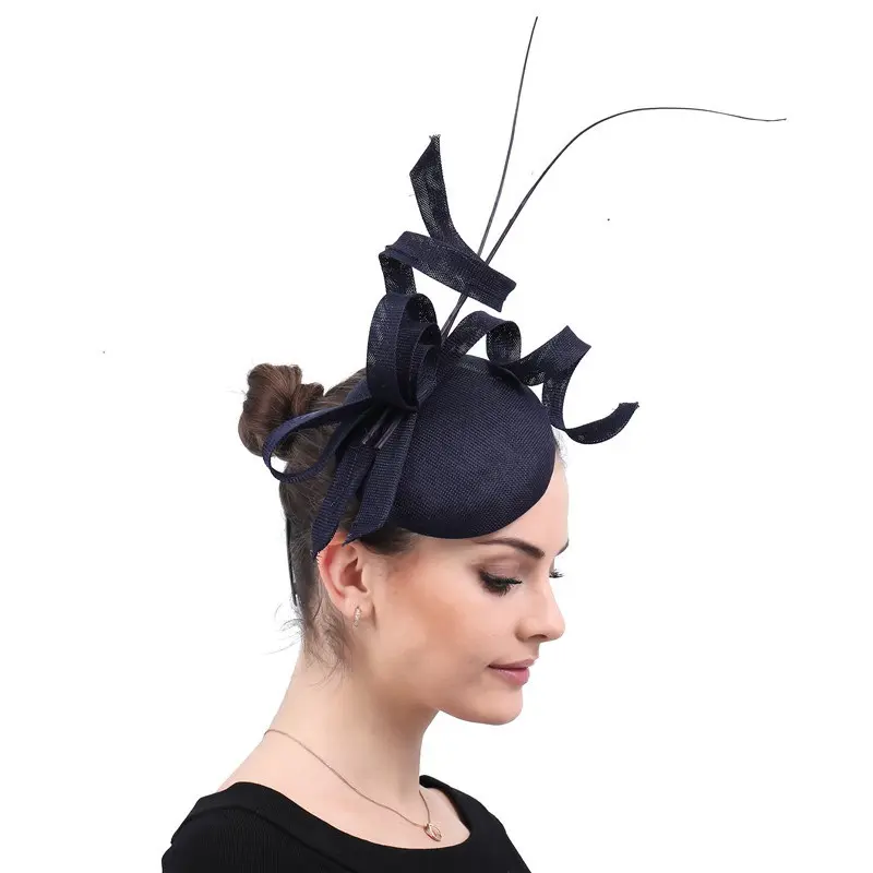 Fashion women vintage headwear new handmade top hat elegant lady flax yarn hat wedding ladies hats and fascinators