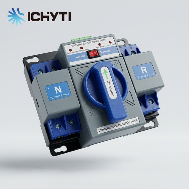 Dual Power Automatic Transfer Switch 63A ATS Single Phase 2 Pole Changeover Switch for Generator Mains Backup