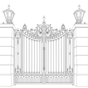Puerta Metálica de Doble Hoja Estilo Victoriano KHP, Recubierta con Polvo, Puerta Batiente Resistente para Uso Exterior, Fácil Instalación, Diseño de Modelo 3D - Product Image 1