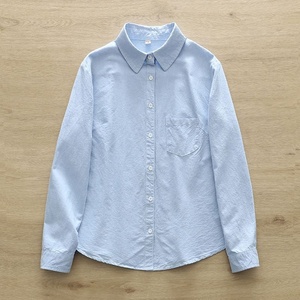 Camisas Oxford de Algodón de Manga Larga para Mujer, Cuello Solapa, Bolsillos, Color Sólido, Blusa con Botones, Ropa, Camisa Básica - Product Image 3