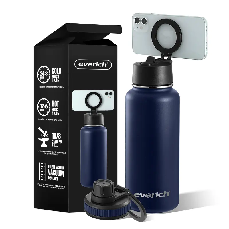 Everich 2024 trending Product Top Seller 32oz Water Bottle Magnet Sport Running Top Magnetic Lid Water Bottle Phone Holder