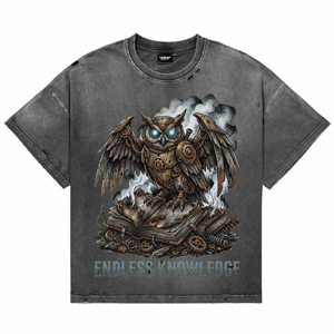 Camisetas de Hombre de Manga Corta con Lavado Ácido de Alta Calidad, Estilo Vintage Steampunk con Estampado de Búho DTG, Cuello Redondo, Oversize, Estilo Urbano - Product Image 1