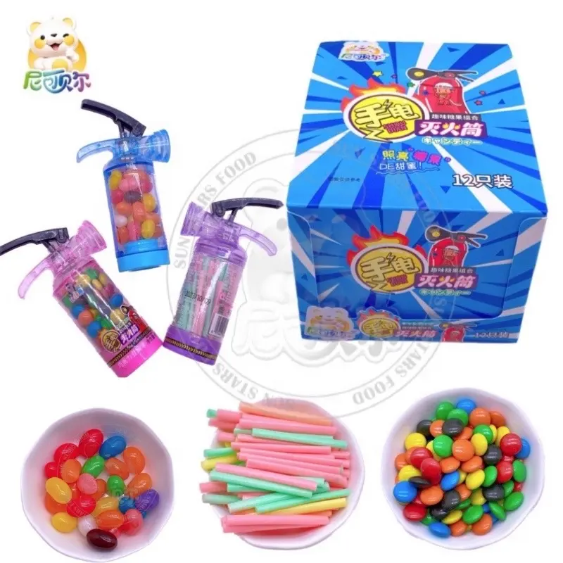 글로우 소화기 모양 3 in 1 모듬 과일 Cc 스틱 파우더 및 프레스 캔디 젤리빈 장난감 사탕