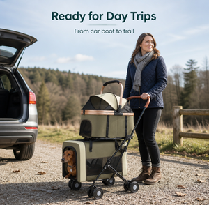 Carrito Plegable para Mascotas con Cesta de Transporte Desmontable de Malla, Carrito de Viaje para Perros y Gatos de 4 Ruedas - Product Image 2