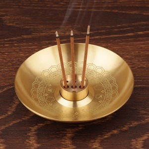 Brass <b>Incense</b> <b>Holder</b> With Tray Hand Made For Religious Use Sandalwood <b>Incense</b> Burner Three Treasures Lotus Design - Product Image 2