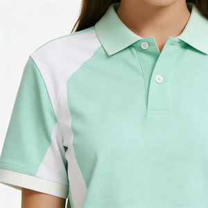 <span class=keywords><strong>Polo</strong></span> de golf ODM en gros pour <span class=keywords><strong>femme</strong></span>, manches courtes, vert menthe contrastant et <span class=keywords><strong>blanc</strong></span>, anti-humidité, respirant, colorblock - Product Image 4