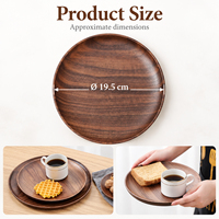 Assiette ronde peu profonde en noyer noir avec bord incurvé pour le petit-déjeuner, les desserts, les collations, les noix et le café, assiette de service pour la table de cuisine