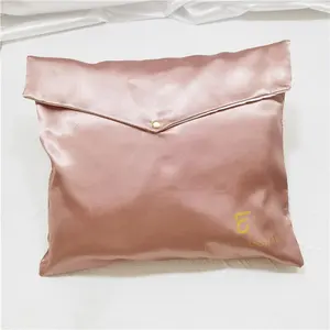 Chuanghua Gold Botton Satin Flat Bag Silk Dust Covers For Textile Packaging Luxury Envelope Satin Pouch Satin Bag Rose Gold