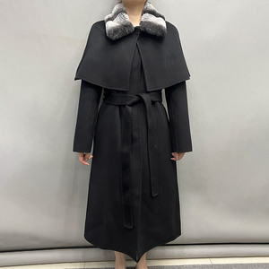 <span class=keywords><strong>Cappotto</strong></span> Invernale Elegante Jancoco in Lana <span class=keywords><strong>con</strong></span> Collo in <span class=keywords><strong>Pelliccia</strong></span> di Coniglio Rex, Lungo <span class=keywords><strong>Cappotto</strong></span> in Lana Double Face <span class=keywords><strong>con</strong></span> Cintura - Product Image 1