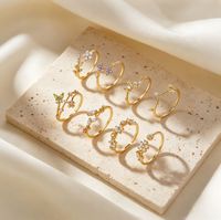 Ensemble de bagues ouvertes en argent sterling S925 |   Vigne florale papillon plaquée or 18 carats |   Pierres facettées blanches et colorées