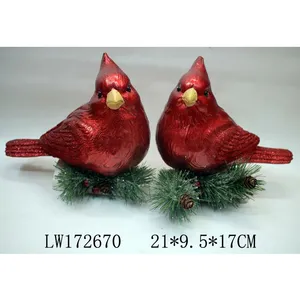 Wholesale animal statue garden-RESIN CHRISTMAS XMAS ANIMAL BIRD RED CARDINEL STANDING ON STONE WOOD GARDEN HOUSE TABLE WELCOME DECORATION GIFT STATUE TOY ITEM