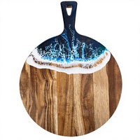 Epoxyhars acacia houten charcuterieplank snijplank ocean beach kaasplank kunst epoxyhars snijplank met handvat