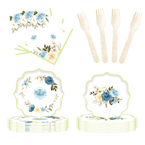 DAMAI - Juego de Vajilla Desechable de Papel con Diseño de Flores al Estilo Chino para Fiestas de Cumpleaños, Platos, Servilletas y Vasos para Fiestas de Boda - Product Image 3