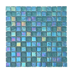 Iridescent Crystal Green Color Glass Mosaic For Swimming Pool And Wall Tiles Backsplash