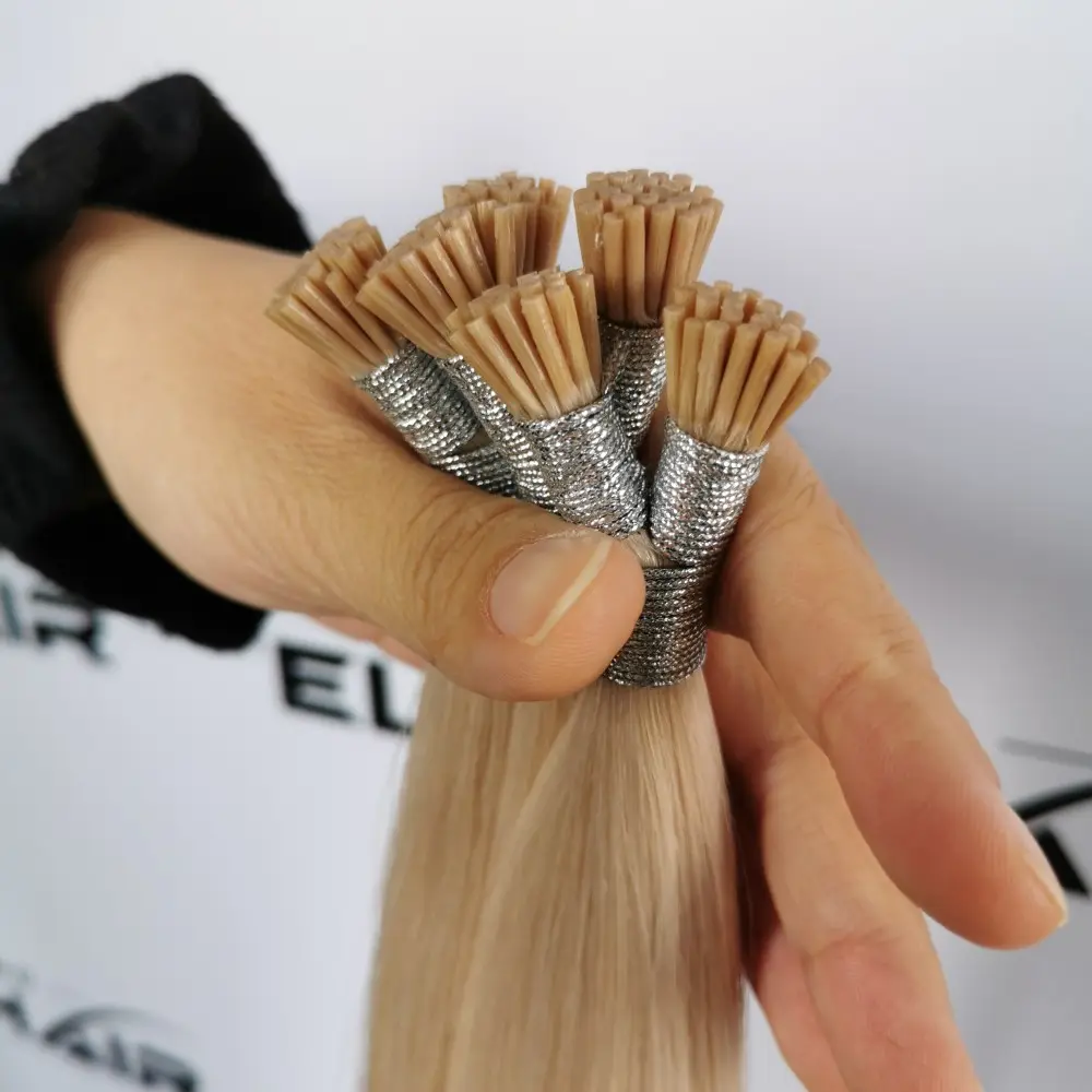 Delux özel Logo çift çekilmiş ham hint Remy Keratin Itips hindistan tarzı saç uzatma