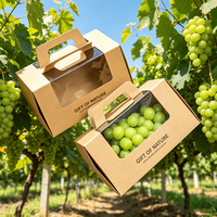 Boîte cadeau en papier kraft avec logo personnalisé, poignée et fenêtre, boîte en carton ondulé pour raisins, oranges et produits frais