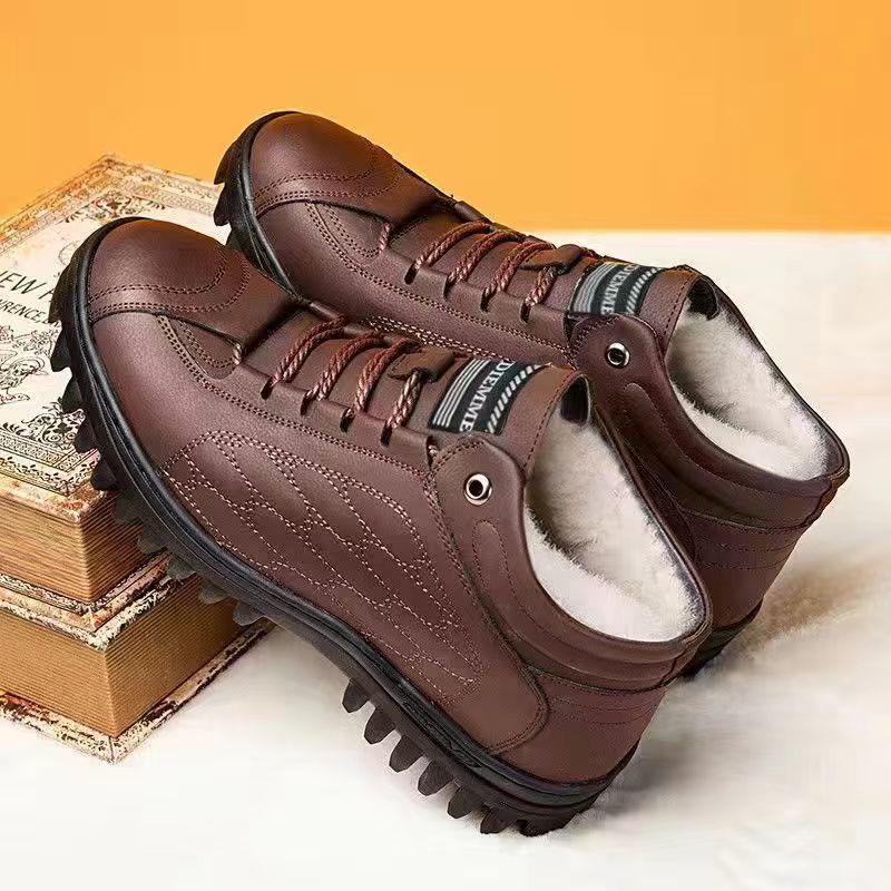 Botas de invierno para hombre, con felpa, zapatos de algodón, cálidas,  impermeables, color negro y marrón,