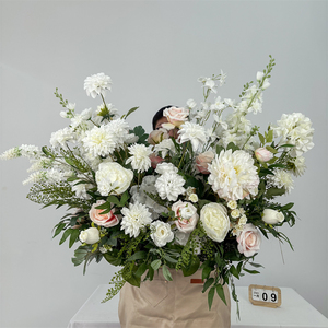 Ramo de Flores Artificiales de 60 cm, Blanco y <span class=keywords><strong>Rosa</strong></span>, Arreglo Floral de Seda Hecho a Mano, Decoración de Altar para Bodas - Product Image 5