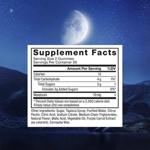 Supplément de <span class=keywords><strong>santé</strong></span> personnalisable Les gommes somnapure avec supplément de mélatonine aident à s'endormir plus longtemps et à se réveiller rafraîchi - Product Image 2
