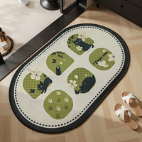 Tapis de bain ovale en polypropylène imitation jute, impression par transfert thermique, antidérapant, séchage rapide, style vintage français, pour salle de bain